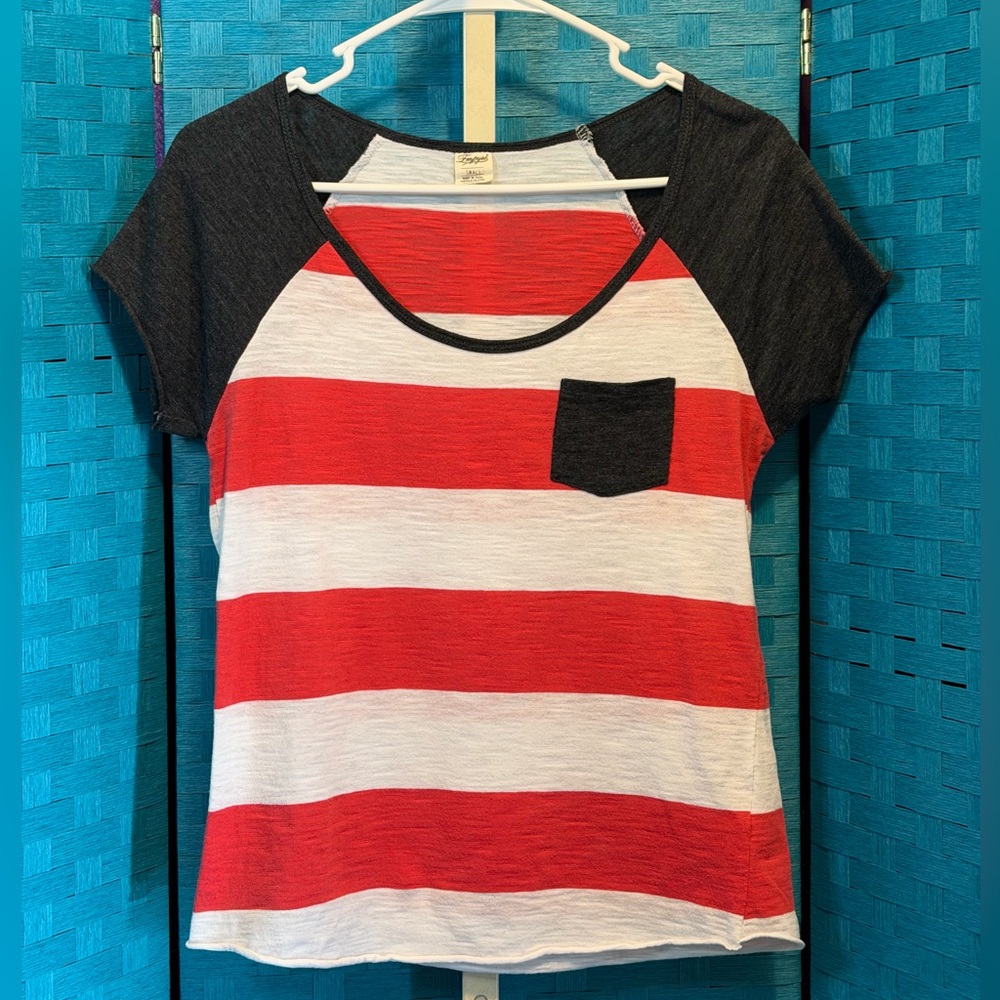 Empyre T Shirt Top Short Sleeve Stripe Red White And Charcoal